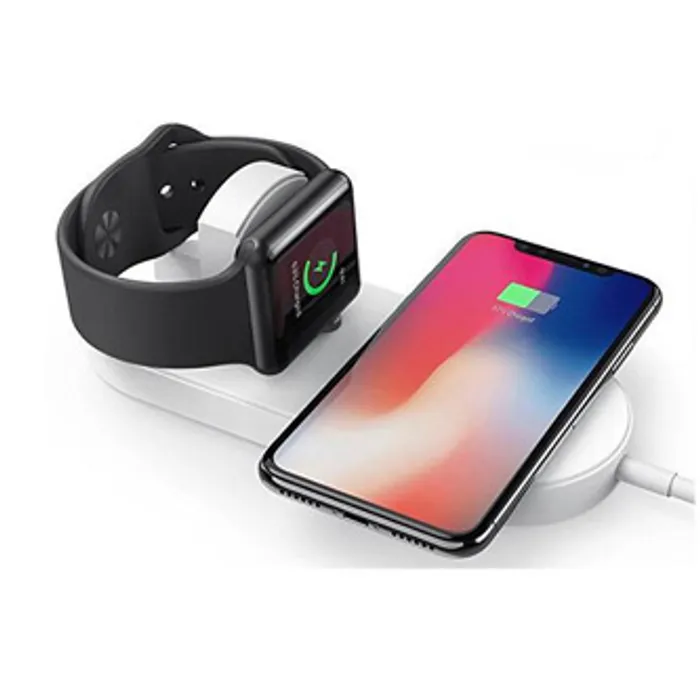 Hauptproduktbild 2v1 bezdrátová nabíječka, pro telefon a Apple Watch, bílá, 5V, 10W, Qi