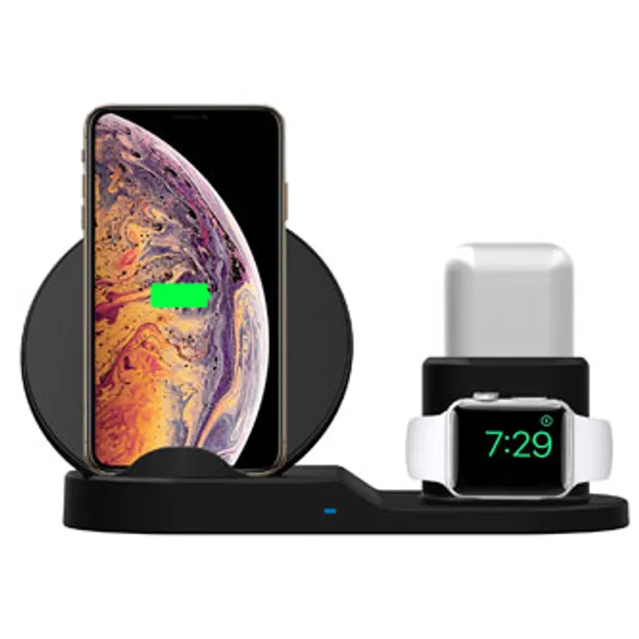 Hauptproduktbild 3v1 bezdrátová nabíječka, pro telefon, Apple Watch a Airpods, černá, 5/9V, 15W, Qi