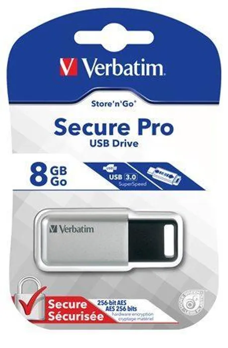 Hauptproduktbild 8GB USB Flash 3.0, 100/35 MB/sec, PC & MAC, VERBATIM "SECURE DATA PRO", šedá