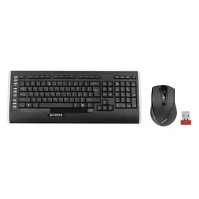 A4Tech 9300F, Tastatur-Set mit schnurlosen optischen Maus, AAA, CZ/US, klassisch, 2.4 [GHz], schnurlos, schwarz