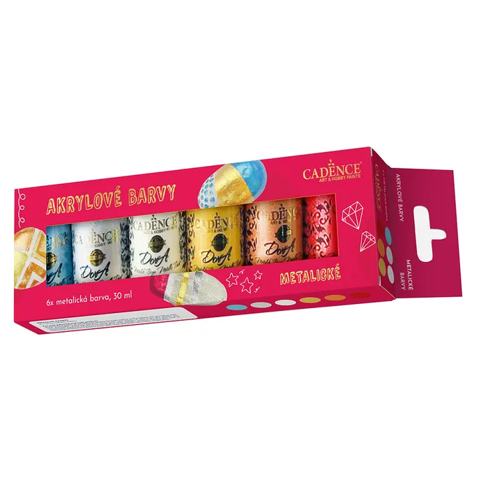 Hauptproduktbild Akrylové barvy na kamínky Cadence sada 6 metalických barev + akrylový lak
