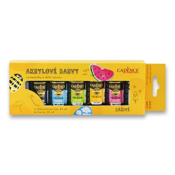 Hauptproduktbild Akrylové barvy na kamínky Cadence sada 6 zářivých barev + akrylový lak