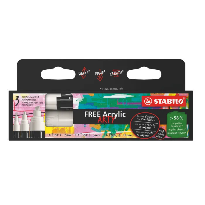 Hauptproduktbild Akrylový popisovač STABILO FREE Acrylic bílá 3 ks sada - 3 hroty