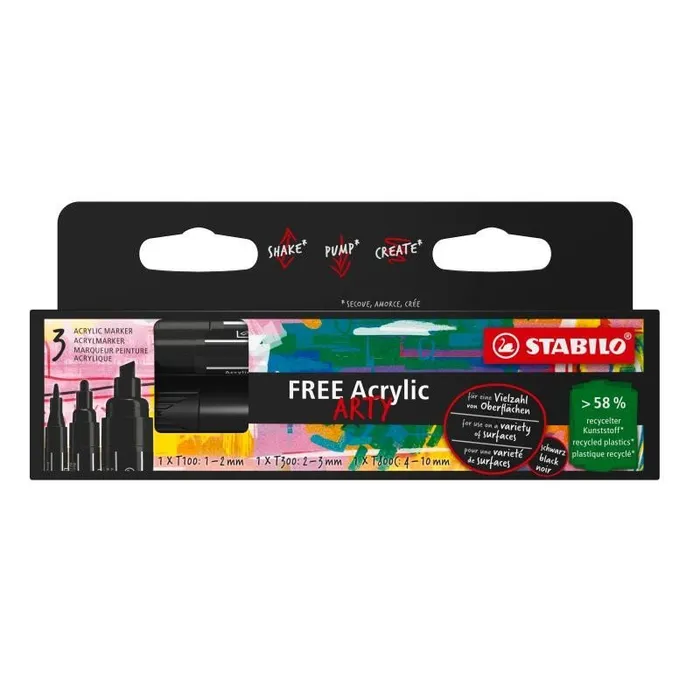 Hauptproduktbild Akrylový popisovač STABILO FREE Acrylic černá 3 ks sada - 3 hroty