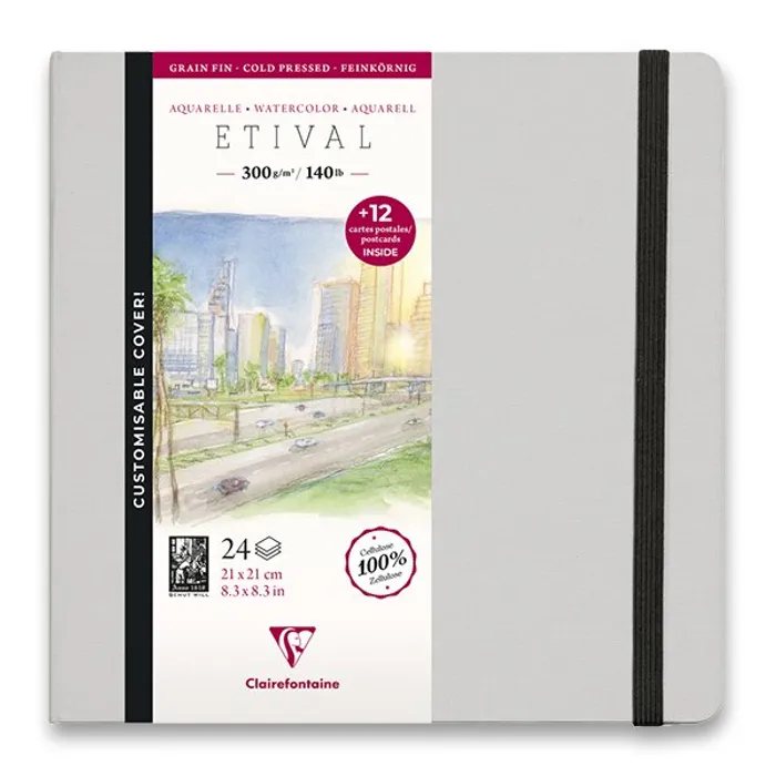 Hauptproduktbild Akvarelové album Clairefontaine Etival Cold Pressed s pohledy, 21 x 21 cm, 24 listů, 300 g