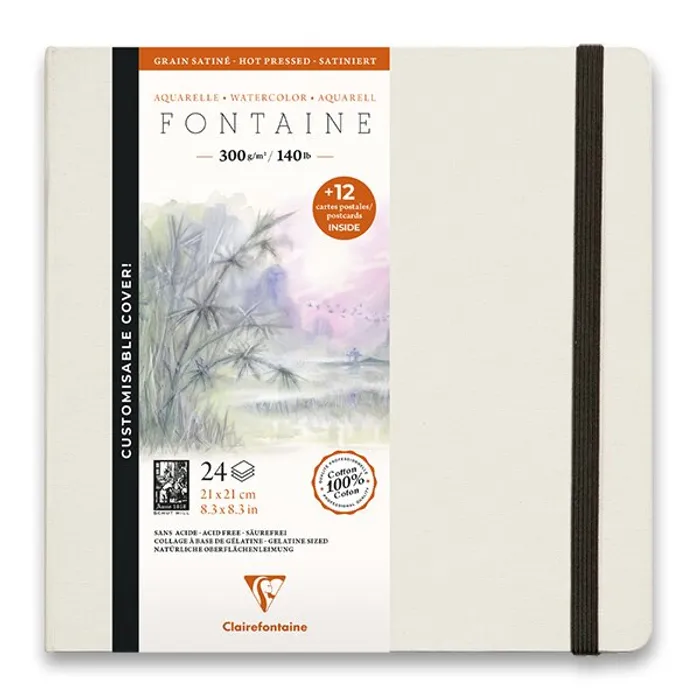 Hauptproduktbild Akvarelové album Clairefontaine Fontaine Hot Pressed s pohledy, 21 x 21 cm, 24 listů, 300