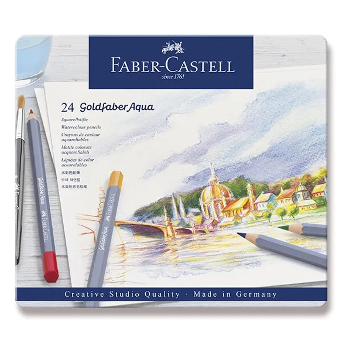 Hauptproduktbild Akvarelové pastelky Faber-Castell 114624 Goldfaber Aqua plechová krabička, 24 barev