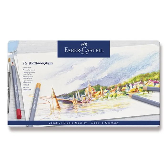 Hauptproduktbild Akvarelové pastelky Faber-Castell 114636 Goldfaber Aqua plechová krabička, 36 barev