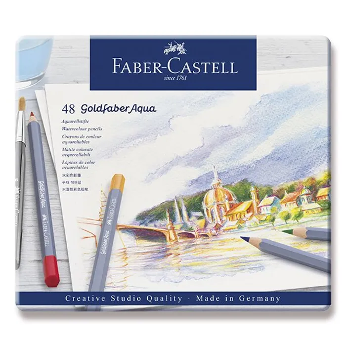 Hauptproduktbild Akvarelové pastelky Faber-Castell 114648 Goldfaber Aqua plechová krabička, 48 barev