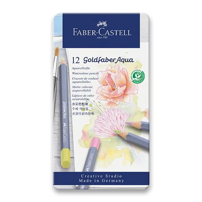 Hauptproduktbild Akvarelové pastelky Faber-Castell Goldfaber Aqua Pastel plechová krabička, 12 barev