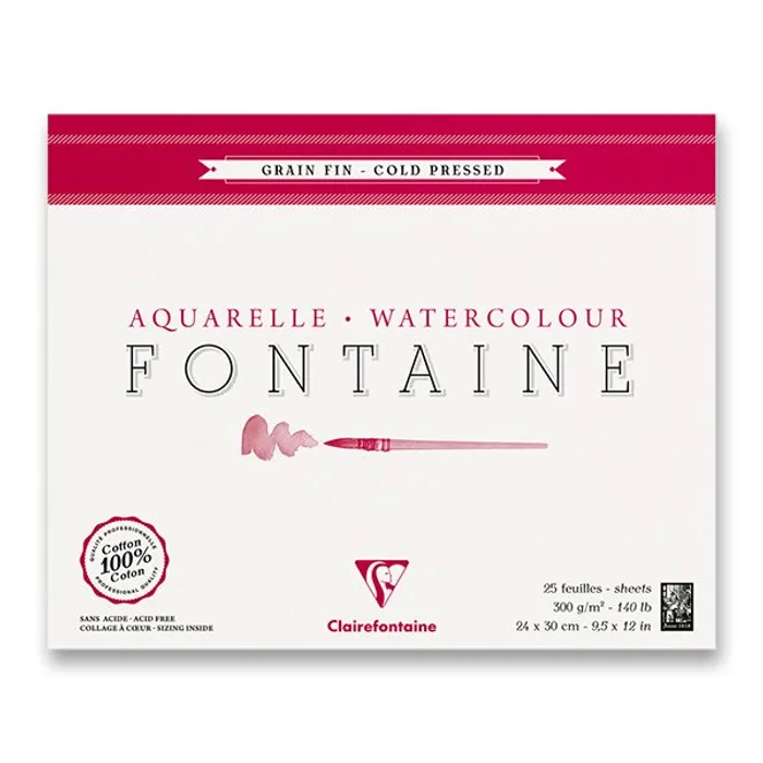 Hauptproduktbild Akvarelový blok Clairefontaine Fontaine Cold Pressed 24 x 30 cm, 25 listů, 300 g