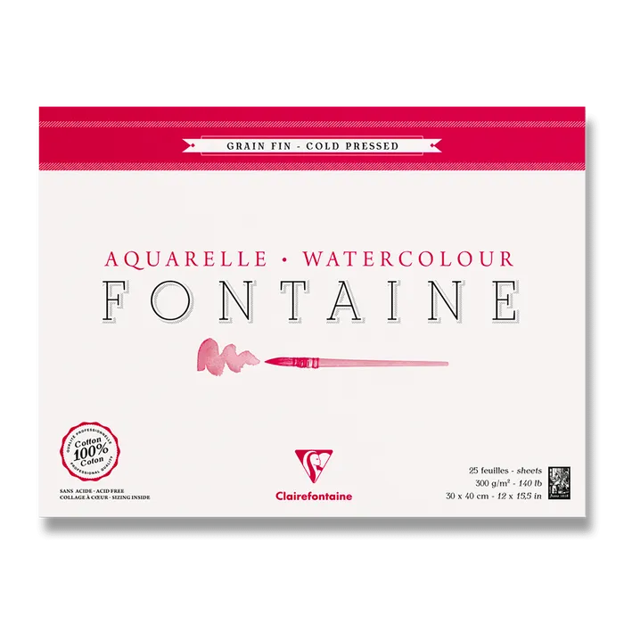 Hauptproduktbild Akvarelový blok Clairefontaine Fontaine Cold Pressed 30 x 40 cm, 25 listů, 300 g