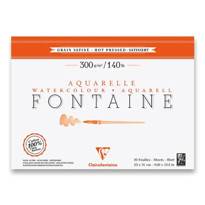 Hauptproduktbild Akvarelový blok Clairefontaine Fontaine Hot Pressed 23 x 31 cm, 20 listů, 300 g
