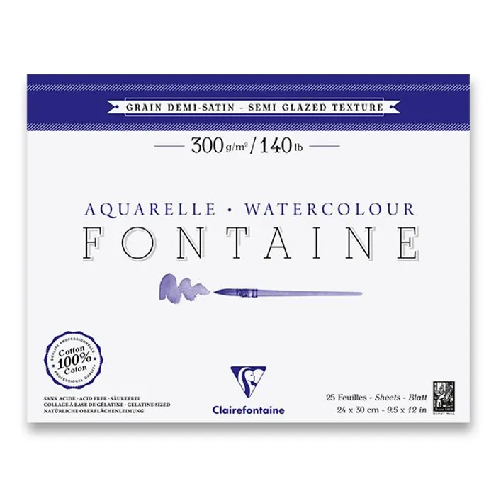 Hauptproduktbild Akvarelový blok Clairefontaine Fontaine Semi Glazed 24 x 30 cm, 25 listů, 300 g