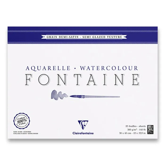 Hauptproduktbild Akvarelový blok Clairefontaine Fontaine Semi Glazed 30 x 40 cm, 25 listů, 300 g