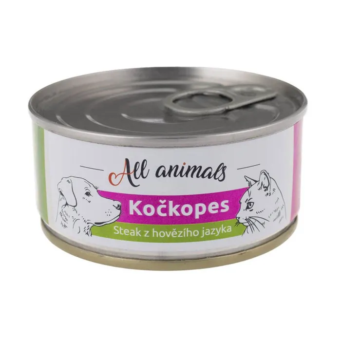 Hauptproduktbild ALL ANIMALS konzerva KOČKOPES steak z hovězího jazyka, 100 g