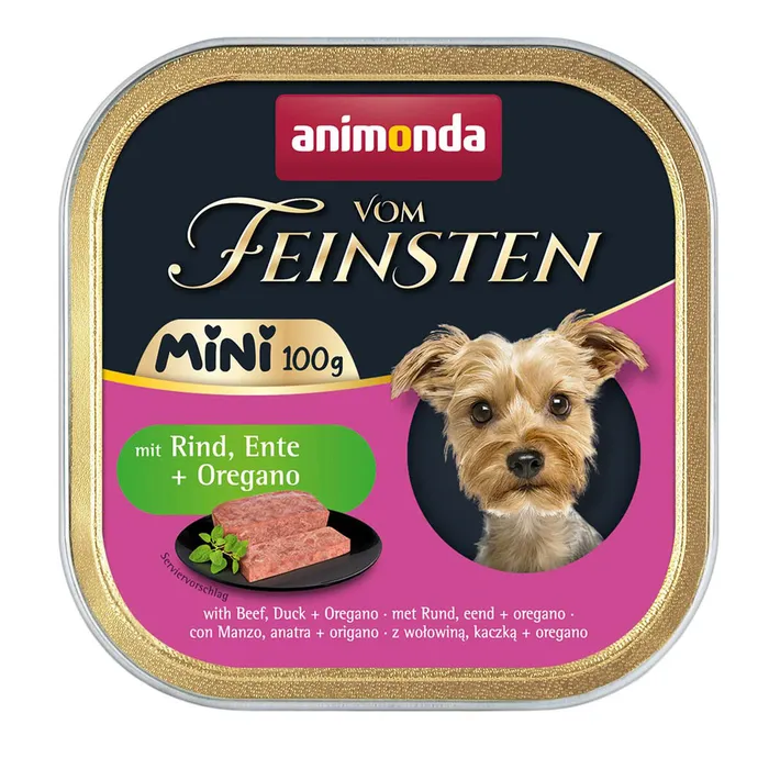 Hauptproduktbild ANIMONDA paštika Vom Feinsten MINI - hovězí, kachna, oregáno pro psy 100 g