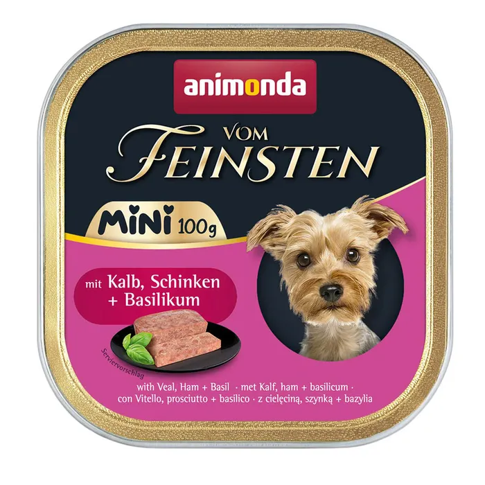 Hauptproduktbild ANIMONDA paštika Vom Feinsten MINI - telecí, šunka, bazalka pro psy 100 g