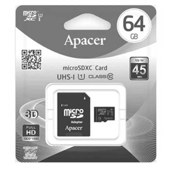 Hauptproduktbild Apacer paměťová karta Secure Digital, 64GB, micro SDXC, AP64GMCSX10U1-R, UHS-I U1 (Class