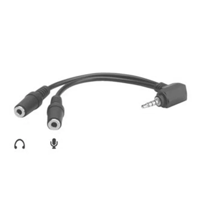 Hauptproduktbild Audio Redukce, Jack (3,5mm) M (4-polový)-Jack (3,5mm) 2x F, 90°, 0, stereo, černá, Logo
