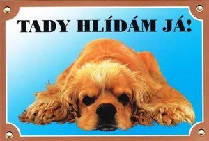 Farbschild Achtung Hund, liegender amerikanischer Hahn