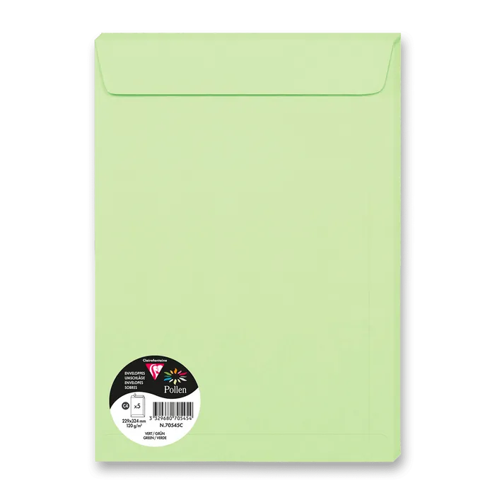 Hauptproduktbild Barevná obálka Clairefontaine, C4 229 x 324 mm, světle zelená, 5 ks