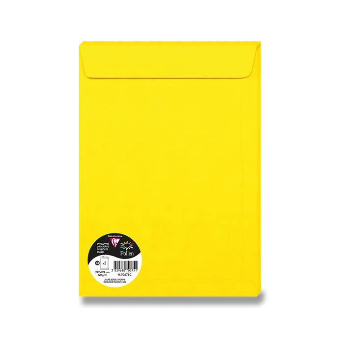 Hauptproduktbild Barevná obálka Clairefontaine, C4 229 x 324 mm, žlutá, 5 ks