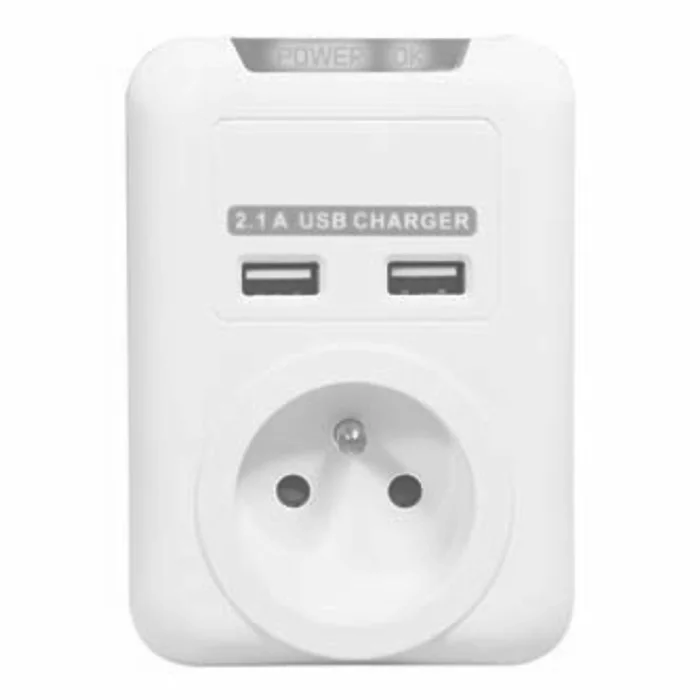 Hauptproduktbild Bezkabelová přepěťová ochrana, 1 zásuvka, bílá, Logo, 2x USB