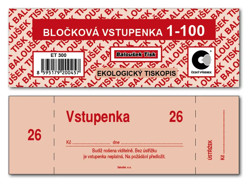 Hauptproduktbild Bločková vstupenka 1-100 ET300