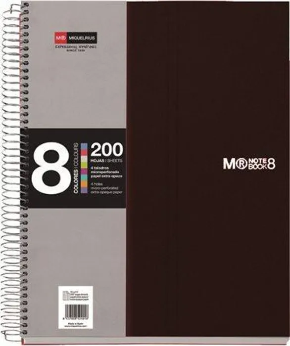Hauptproduktbild Blok na psaní "Note Book 8", černý, linkovaný, drátěná kroužková vazba, A5, 200 listů, MIQ
