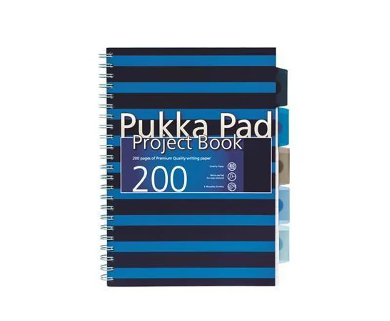 Hauptproduktbild Blok s rozdělovači "Navy project book", A4, modrá, linkovaný, 100 listů, spirálová vazba,