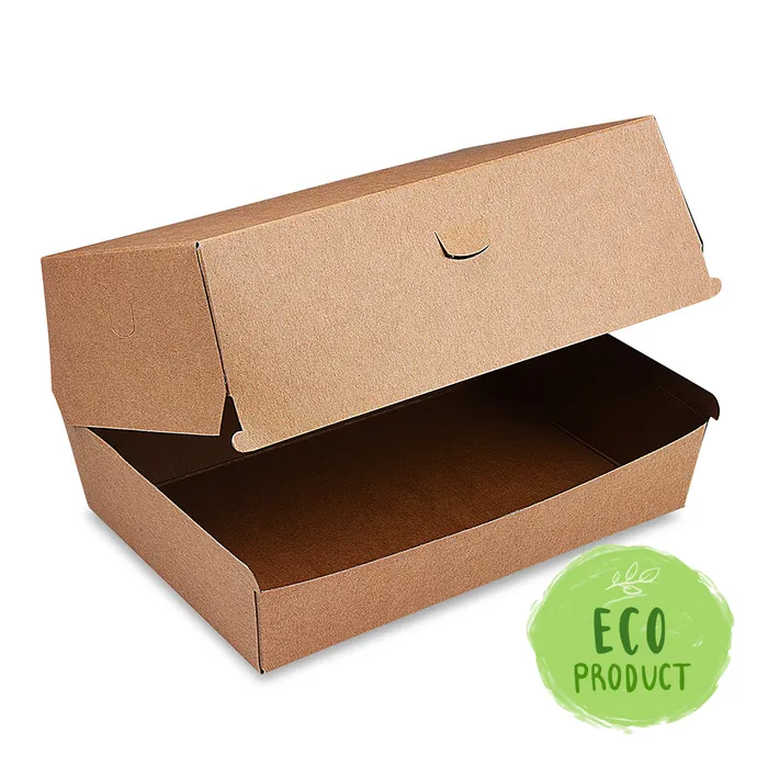 Hauptproduktbild Box na hamburger PLUS, 19,5 x 13,5 x 10 cm, hnědý, nepromastitelný [50 ks]