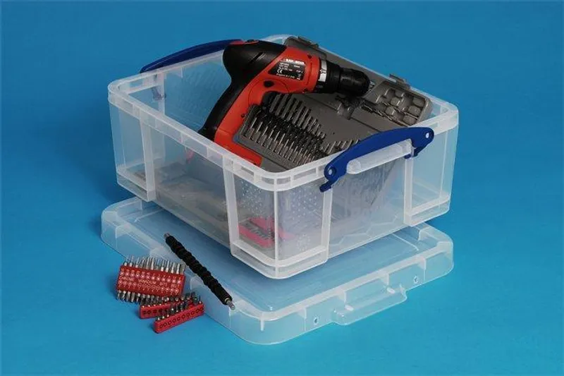 Hauptproduktbild Box na skladování CD a DVD, plastový, s víkem, 18 l, průhledný, REALLY USEFUL