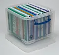 Box na skladování závěsných složek a pořadačů, plastový, s víkem, 35 l, průhledný, REALLY