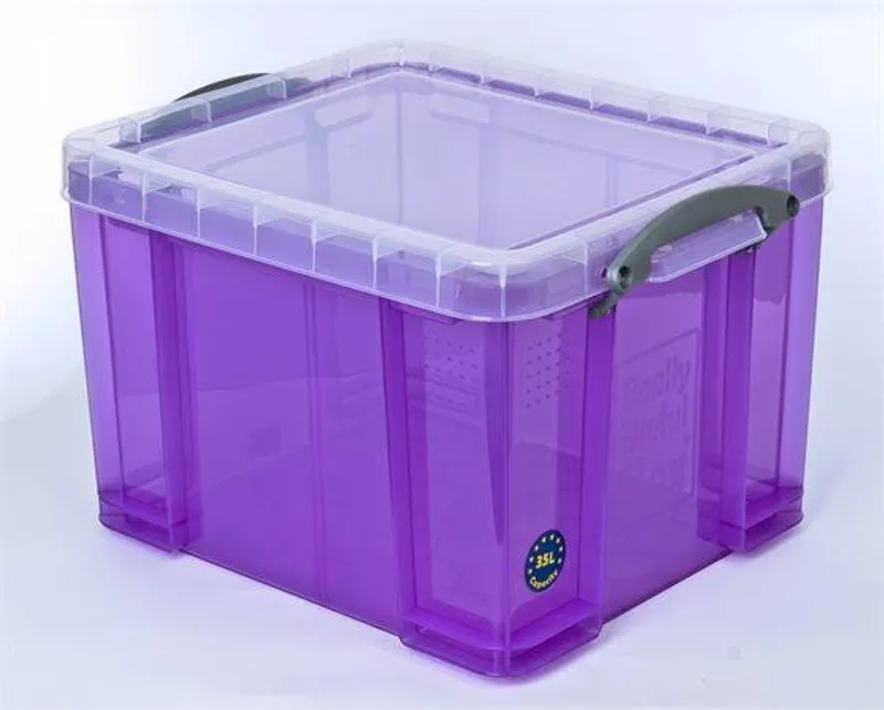 Hauptproduktbild Box, plastový, s víkem, 35 l, průhledný, REALLY USEFUL, fialová