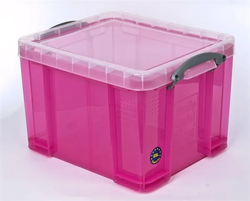 Hauptproduktbild Box, plastový, s víkem, 35 l, průhledný, REALLY USEFUL, růžová