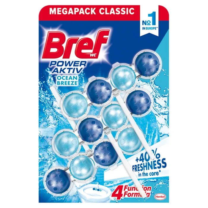 Hauptproduktbild Bref Power Aktiv 4 Formula Ocean Breeze WC blok pro hygienickou čistotu a svěžest 3 x 50 g