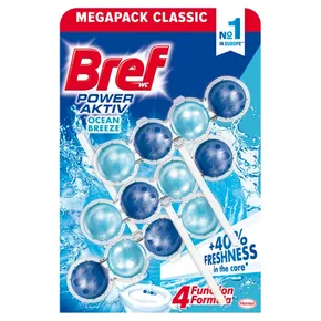 Bref Power Aktiv 4 Formula Ocean Breeze Toilettenblock für hygienische Sauberkeit und Frische 3 x 50 g