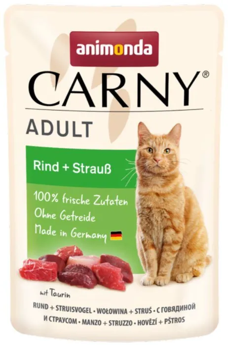 Hauptproduktbild Carny Adult 85 g hovězí + pštros, kapsička pro kočky