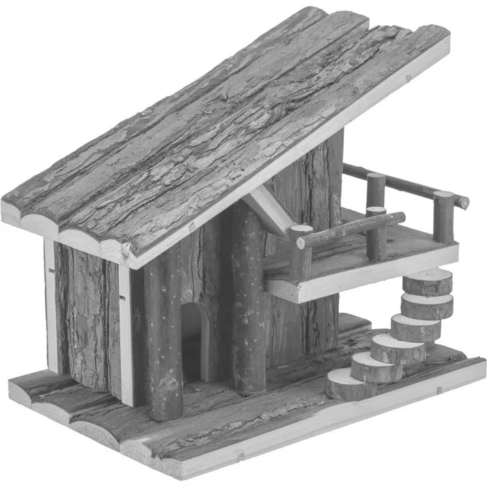Hauptproduktbild Chaloupka JULE s terasou, pro myšky, 25 x 21 x18 cm, přírodní dřevo s kůrou