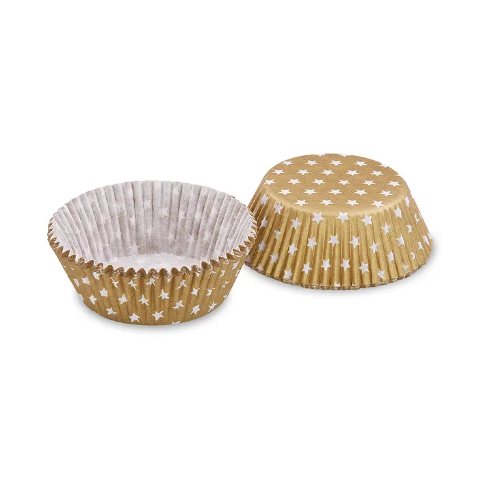 Hauptproduktbild Cukrářské košíčky zlaté s bílými hvězdičkami průměr 50x30mm [40ks]