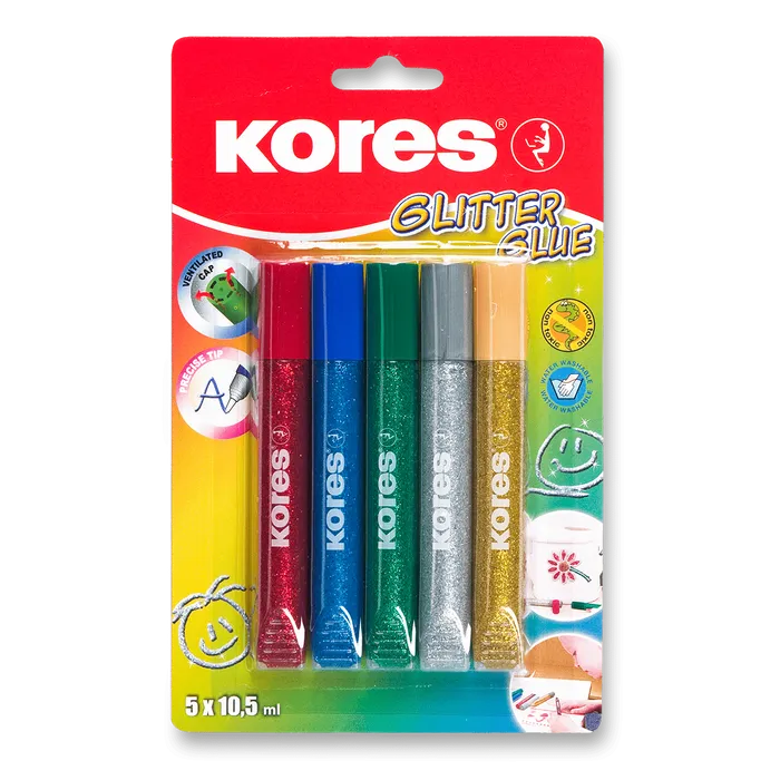 Hauptproduktbild Dekorační lepidlo Kores Glitter Glue 5 x 10,5 ml, metalické barvy