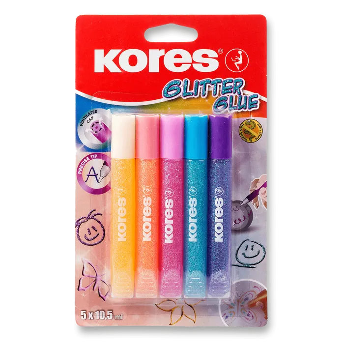 Hauptproduktbild Dekorační lepidlo Kores Glitter Glue 5 x 10,5 ml, pastelové barvy