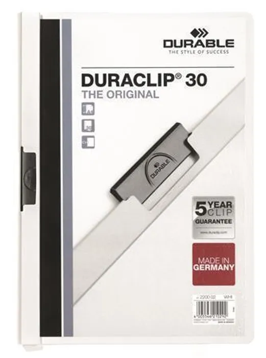 Hauptproduktbild Desky s rychlovazačem "DURACLIP® 30", bílá, s klipem, A4, DURABLE