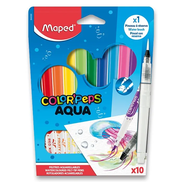Hauptproduktbild Dětské fixy Maped Color'Peps Aqua sada 10 barev + vodní štětec