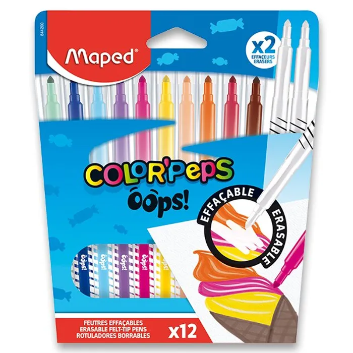 Hauptproduktbild Dětské fixy Maped Color'Peps Oops sada 12 barev + 2 zmizíky