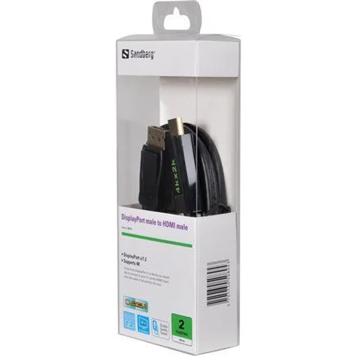 Hauptproduktbild DisplayPort 1.2 - HDMI 4K kabel, M/M, 2m, SANDBERG