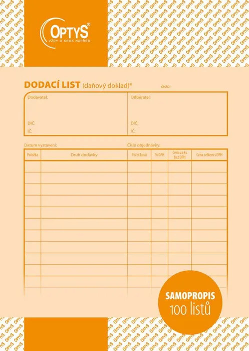 Hauptproduktbild Dodací list A5, samopropisovací, 100 listů 1077