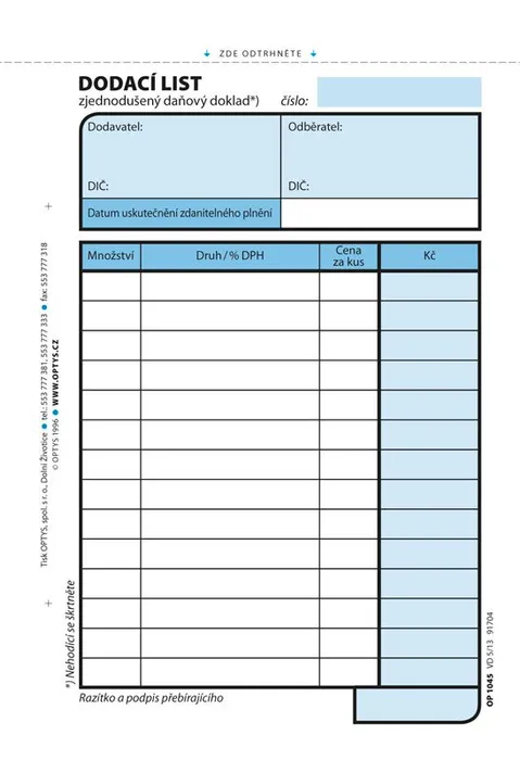Hauptproduktbild Dodací list, A6, 100 listů 1045