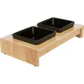 Holzstange, 2x quadratische Keramikschale, schwarz 2 × 0,2 L/10 × 10 cm/ 28 × 5 × 15 cm